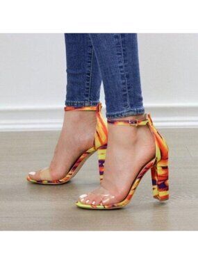 Ankle Strap Chunky Heeled Sandals, Clear Toe Band